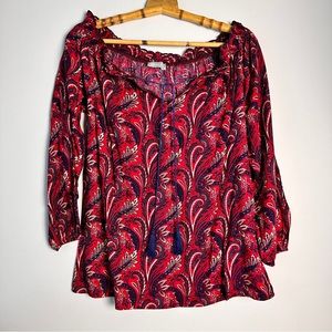 Milan Kiss Floral Paisley Top with Peasant Sleeves